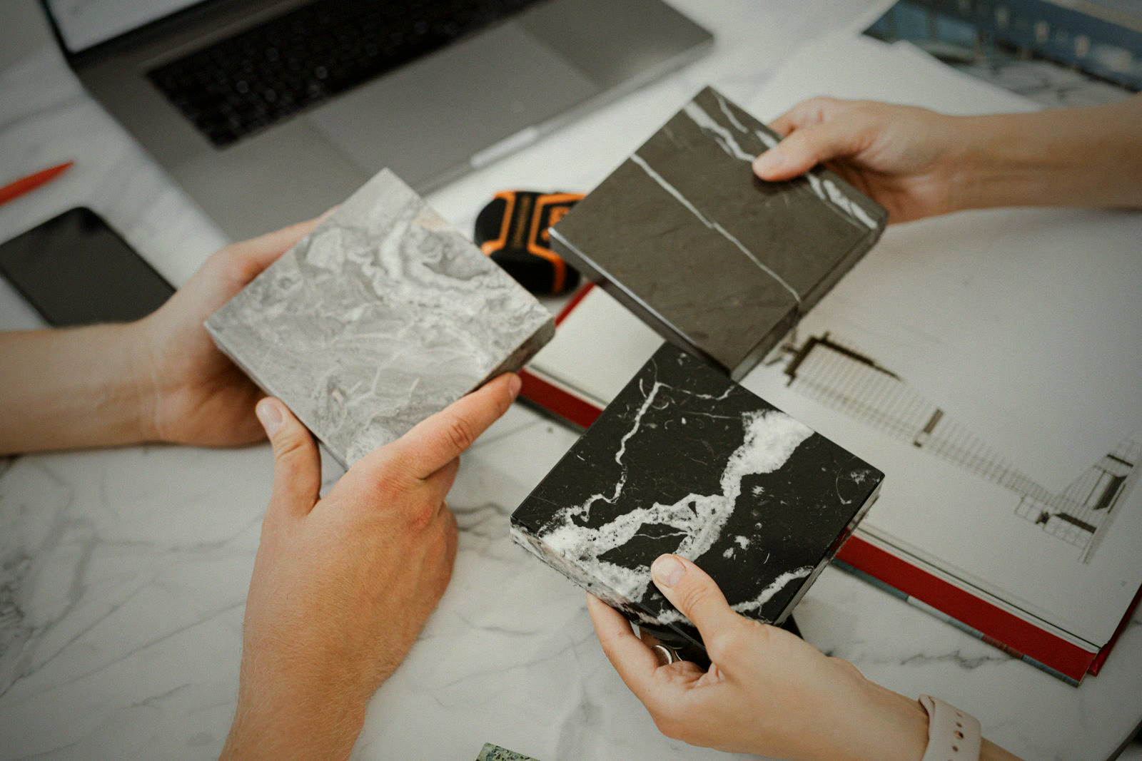 Choosing stone and tile samples together
