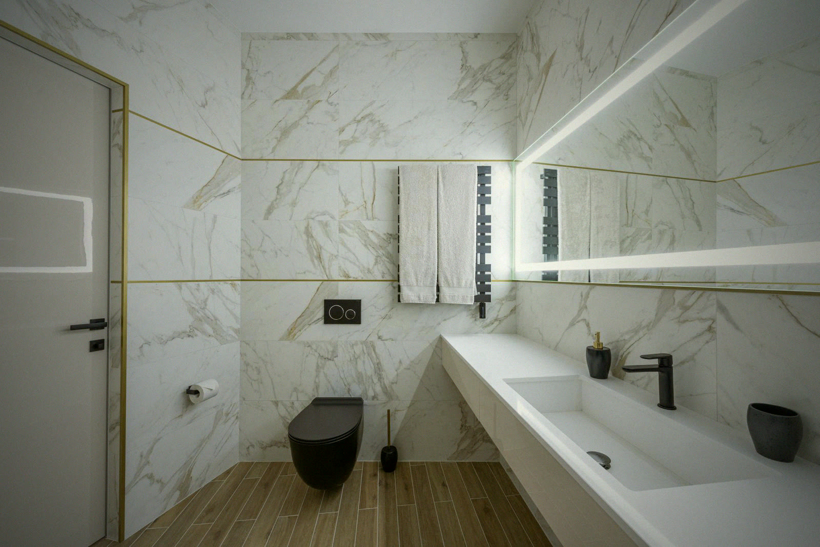 Calacatta marble tiled bathroom