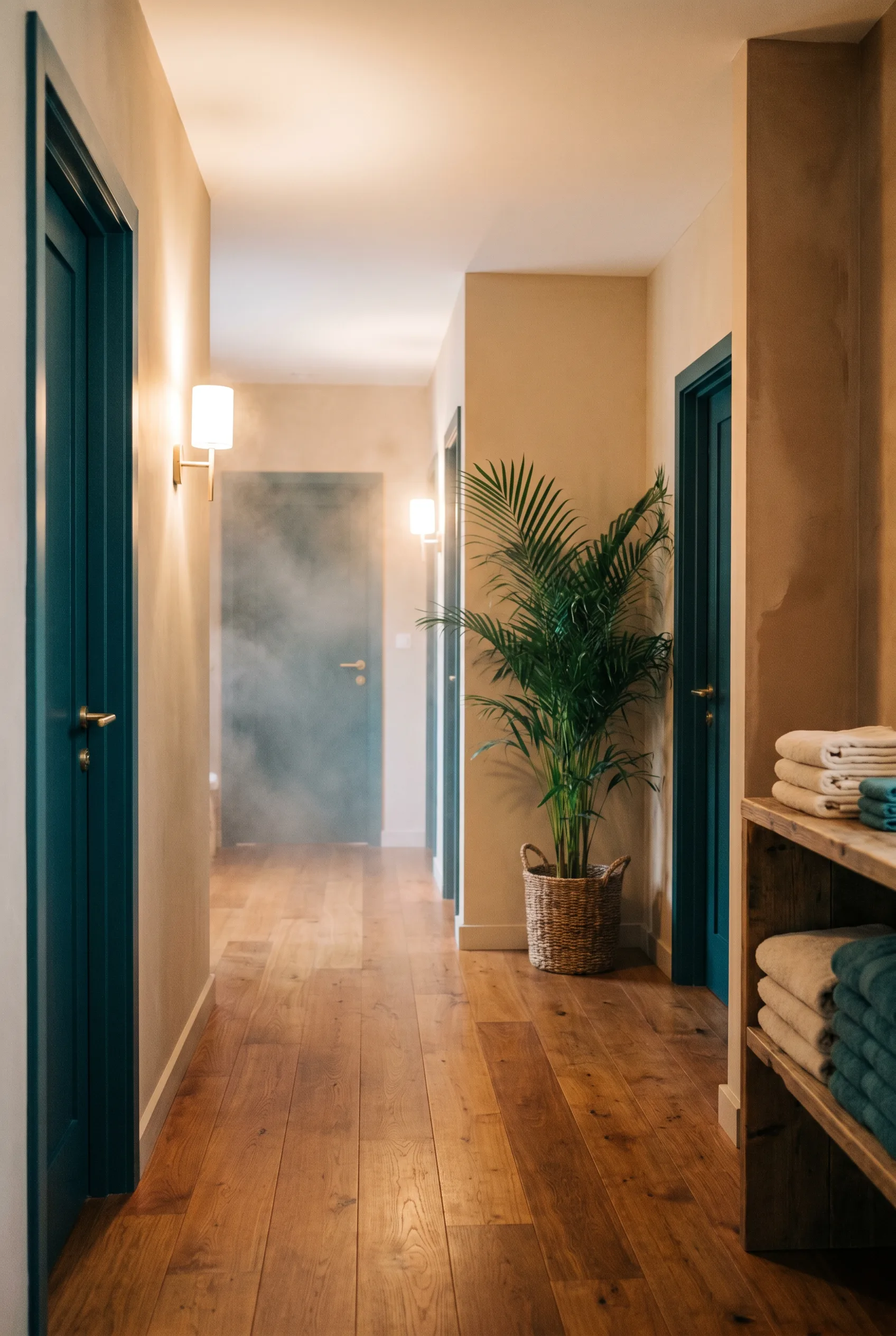 A calm spa corridor at Balance Day Spa