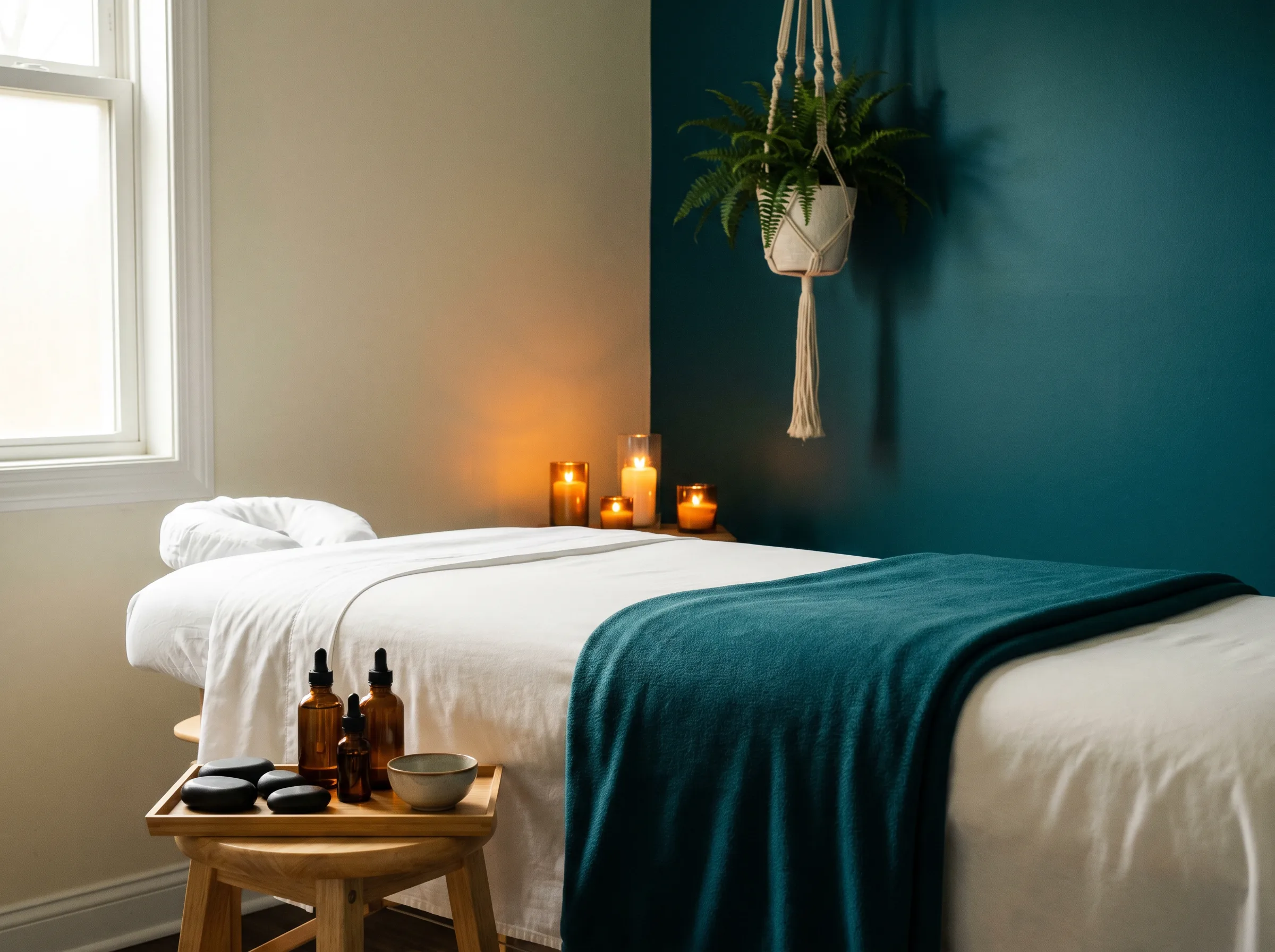 A serene massage room at Balance Day Spa