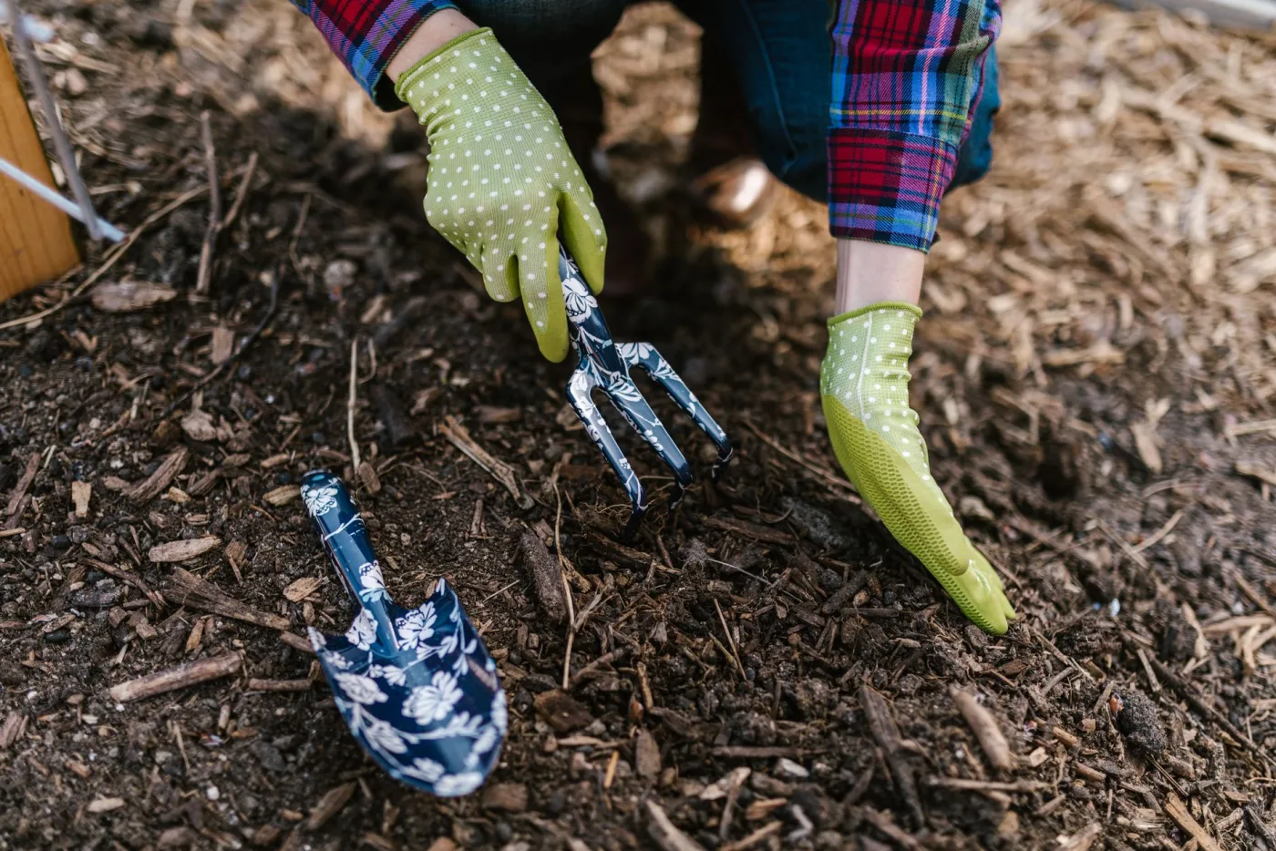 Planting and mulching a garden bed