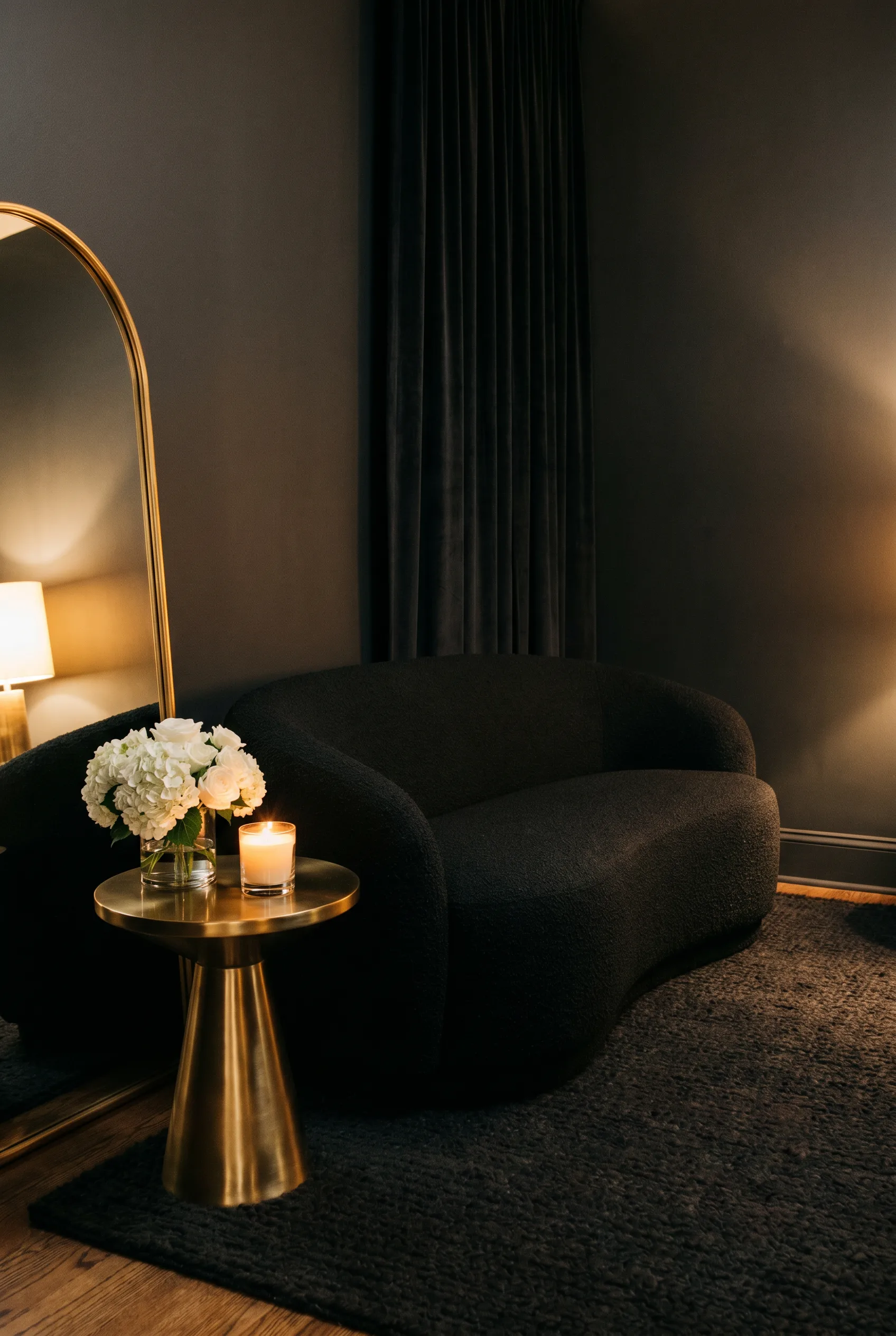 A luxe waiting nook at Bella G Beauty Studio
