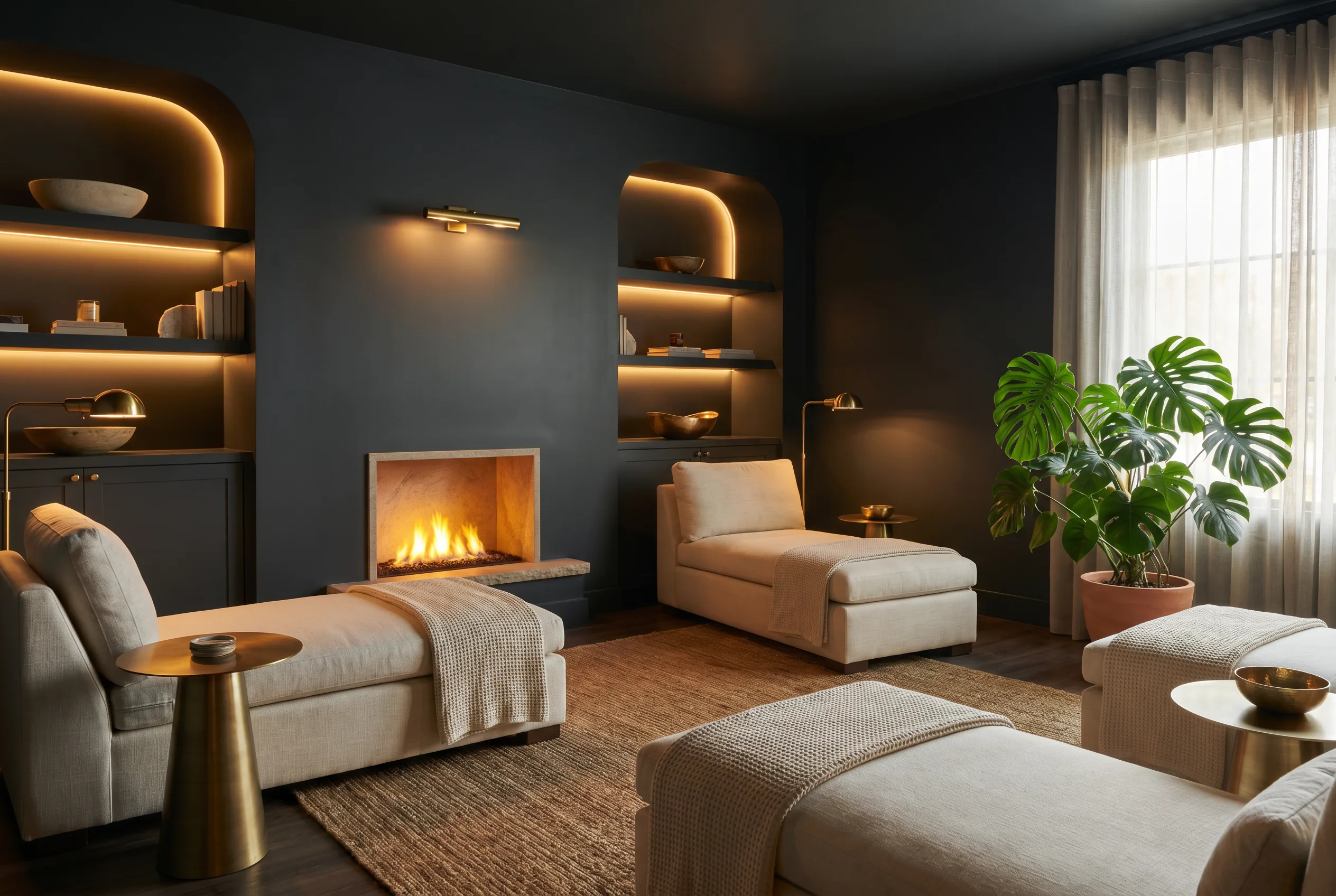 The warm, sophisticated lounge at BodyLase Med Spa