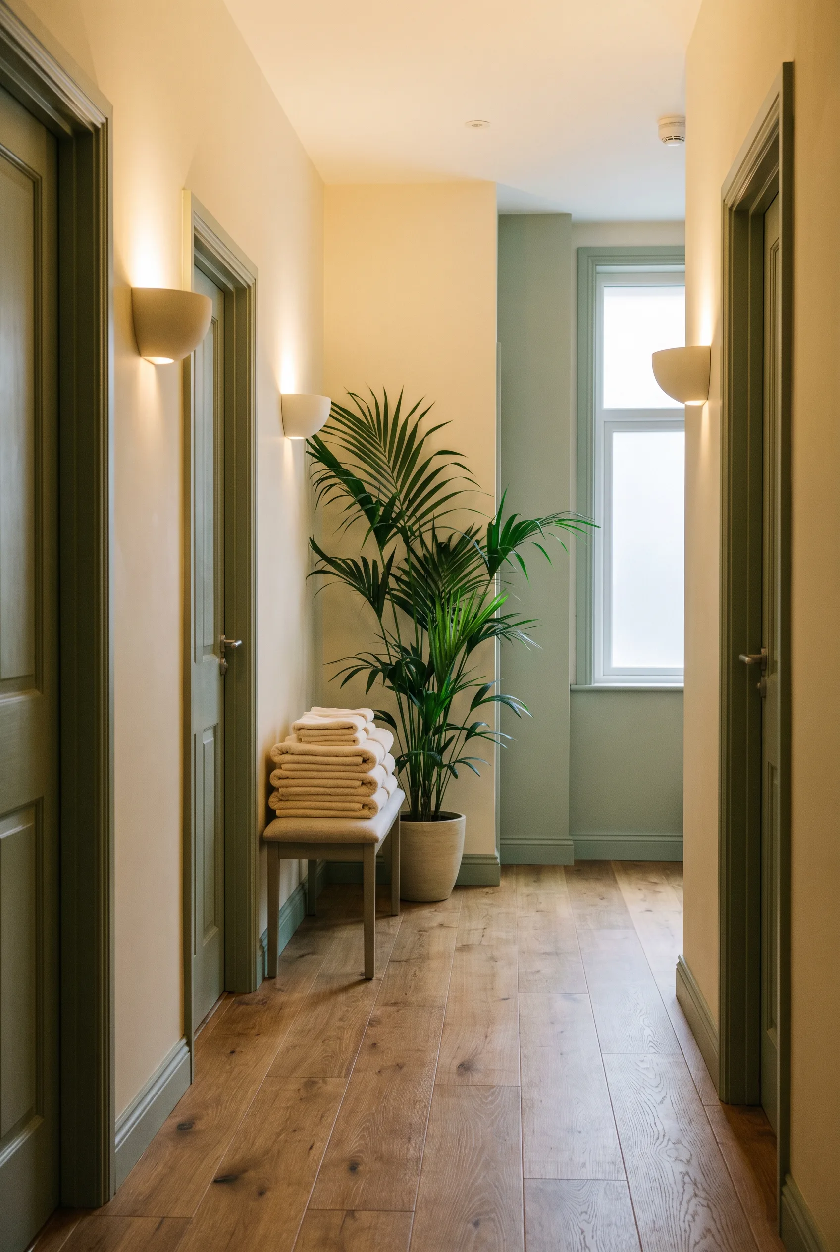 A serene spa corridor at FACES DaySpa