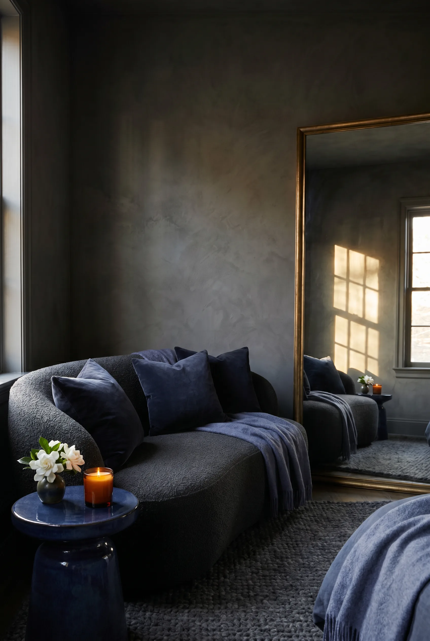 A luxe waiting nook at Indigo Salon and Medical Spa