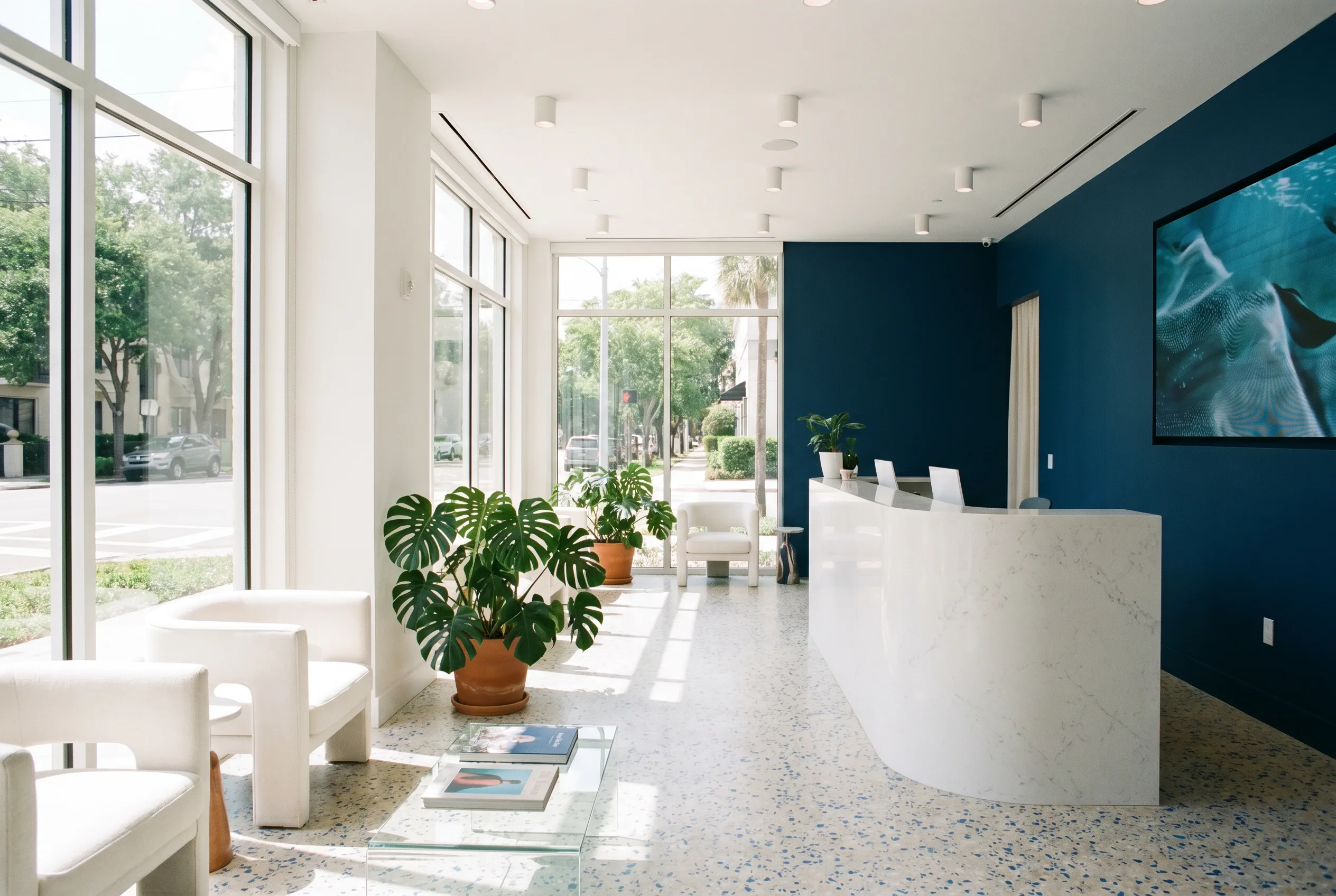 The bright, modern interior of Infinity MedSpa and Wellness in Charlotte