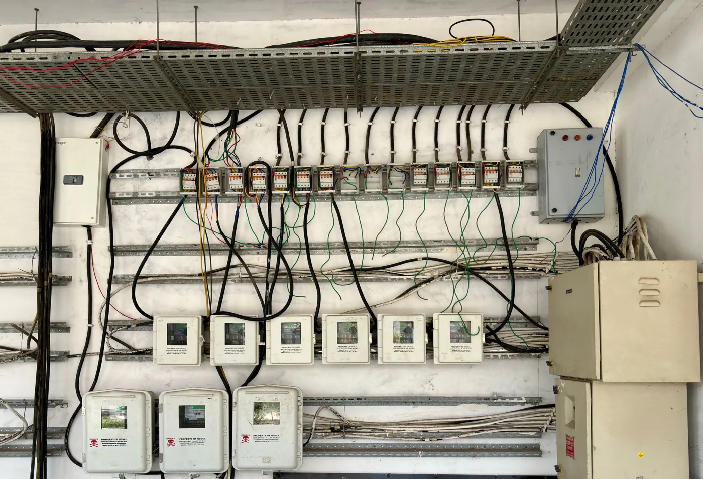 A labeled residential electrical breaker panel